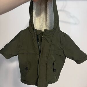 Old Navy - Olive Green Hooded Sherpa-Lined Baby Jacket